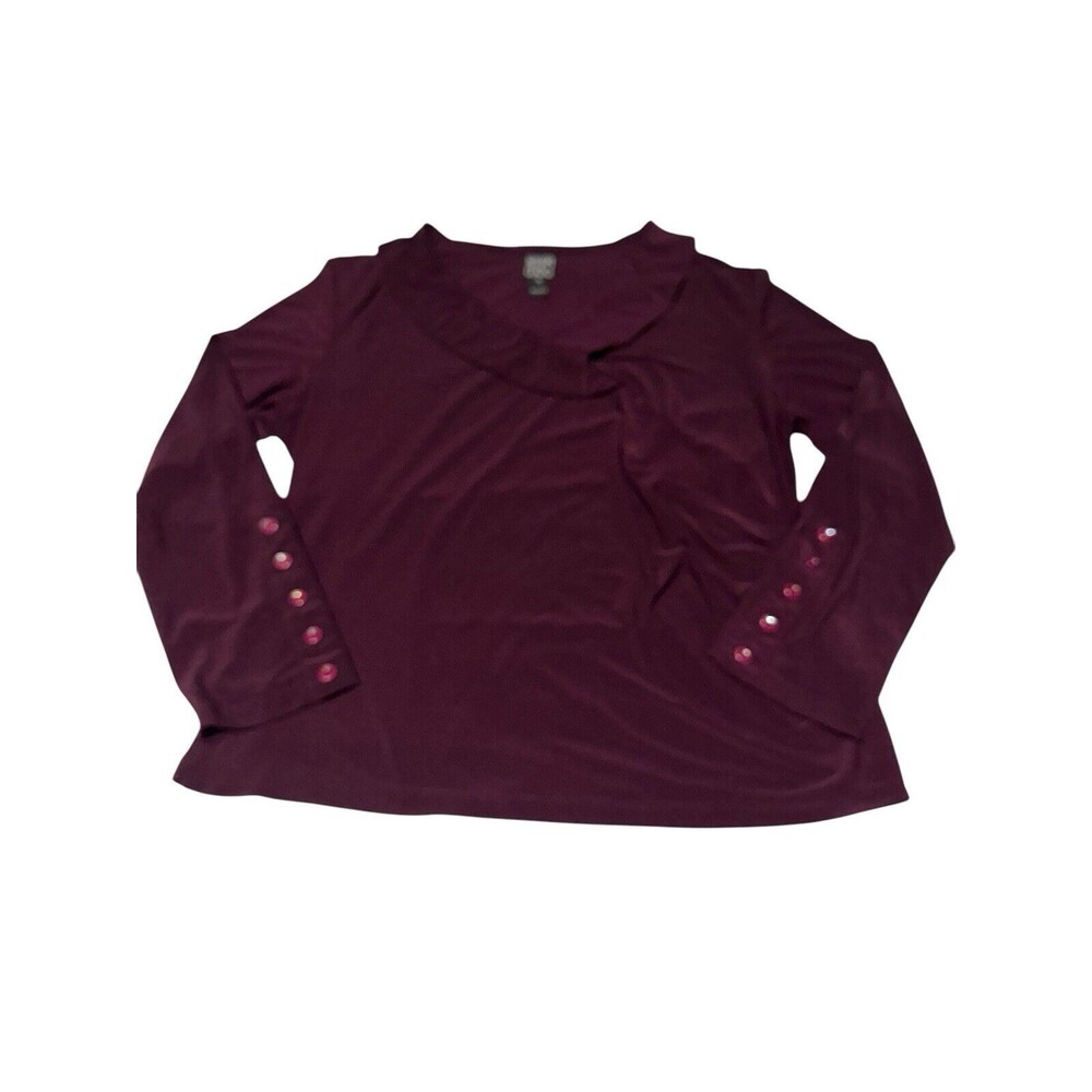 Clara Sun Woo Womens XL Top Popover Shirt Purple Long Sleeve Tunic Shirt F8-1 - Picture 2 of 8